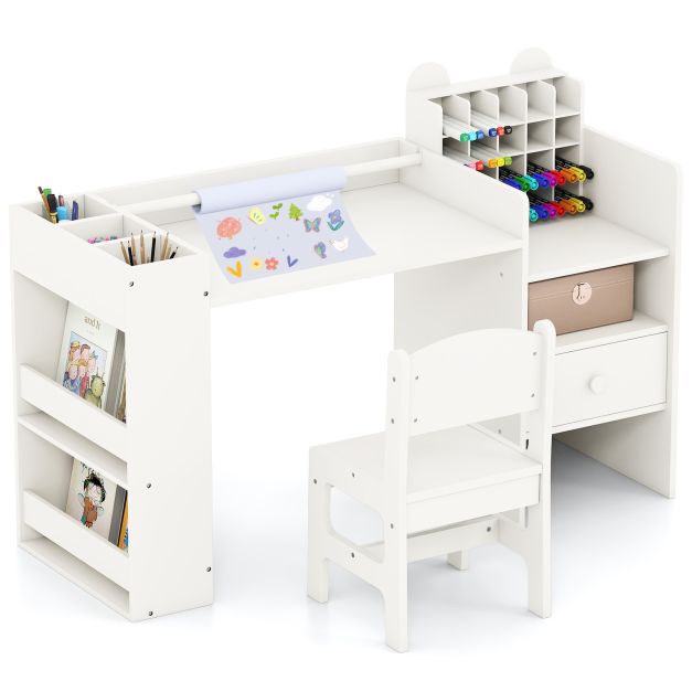 Kids Art Table & Chair Set with Removable Paper Roll Holder