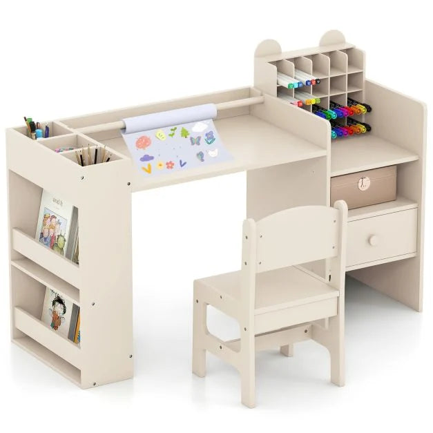Kids Art Table & Chair Set with Removable Paper Roll Holder