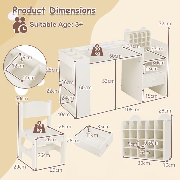 Kids Art Table & Chair Set with Removable Paper Roll Holder