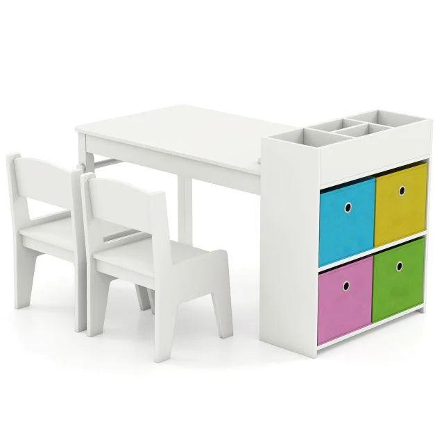 Kids Craft Table & Chairs with Paper Roll and Storage Shelves