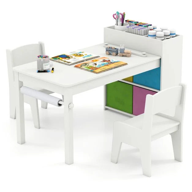 Kids Craft Table & Chairs with Paper Roll and Storage Shelves