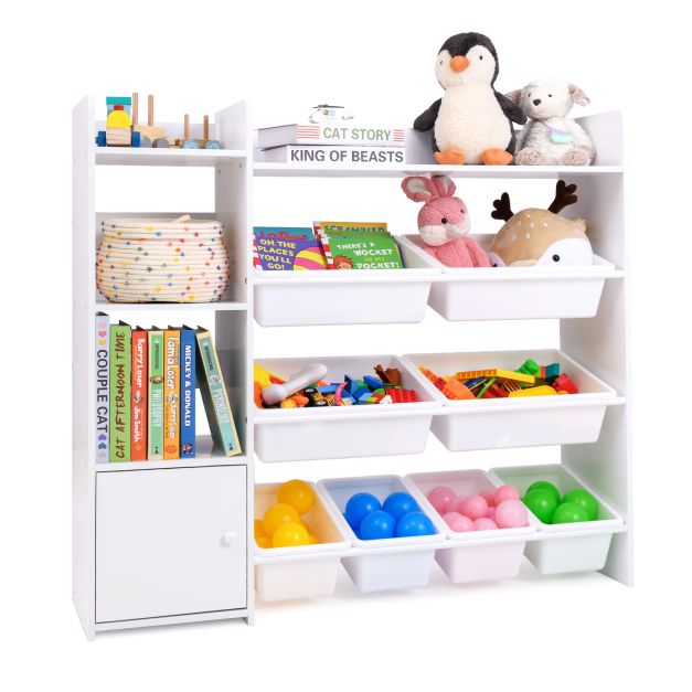 Kids Storage Organizer with Bookshelf, Boxes, and Open Shelves