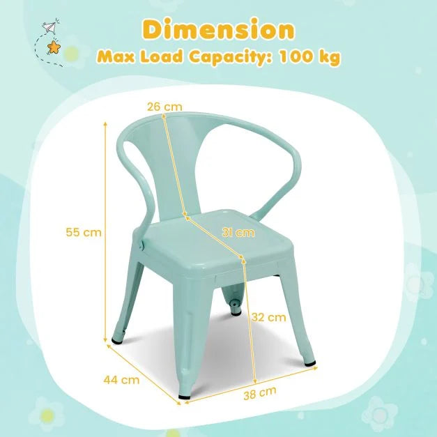 Set of 2 Steel Kids Chairs with Supportive Backrest