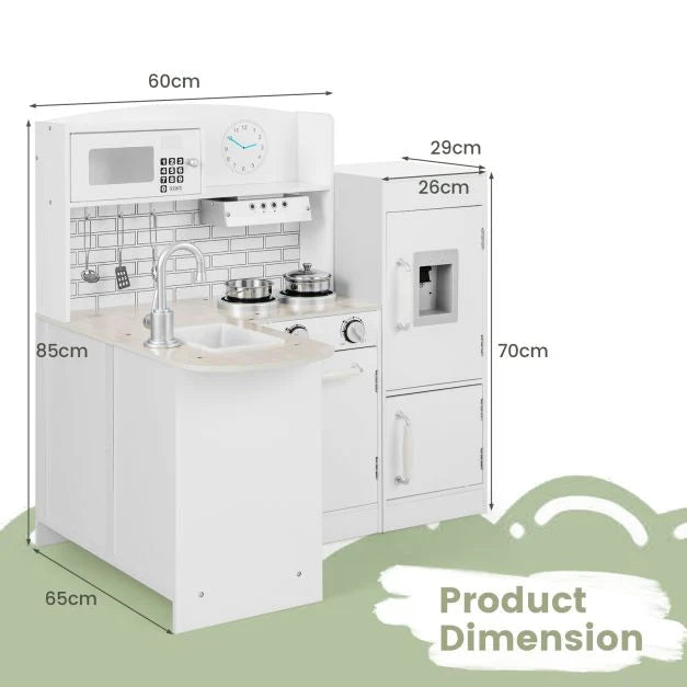 Wooden Corner Kitchen Playset for Kids with Ample Food Accessories