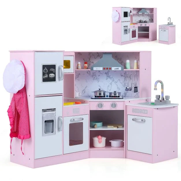 Wooden Kids Corner Kitchen Playset with Separate Sink Area