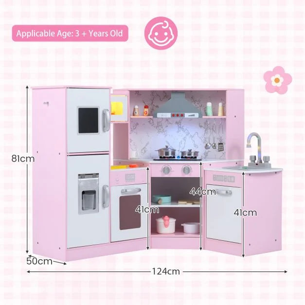 Wooden Kids Corner Kitchen Playset with Separate Sink Area