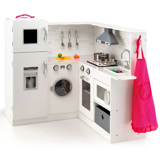 Kids Wooden Corner Kitchen Playset with Cooking Accessories