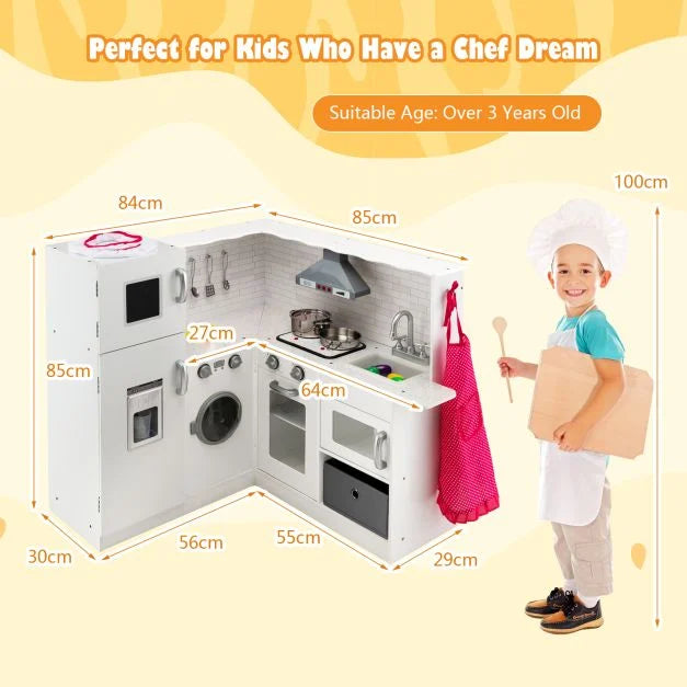 Kids Wooden Corner Kitchen Playset with Cooking Accessories