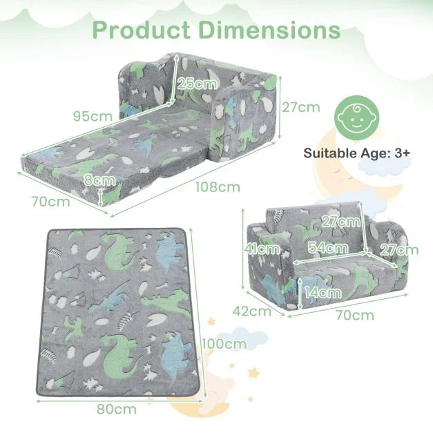 Kids Couch & Blanket 2-in-1 Folding Sofa with Glow in the Dark Feature