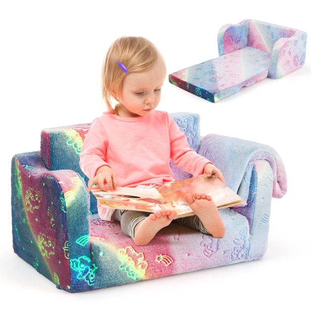 Kids Couch & Blanket 2-in-1 Folding Sofa with Glow in the Dark Feature