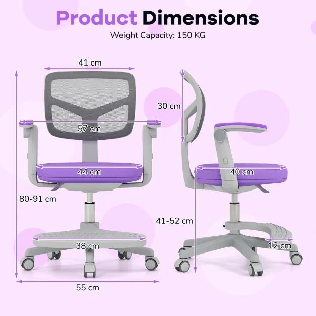 Children’s Study Chair with Height Adjustment, Armrest & Footrest