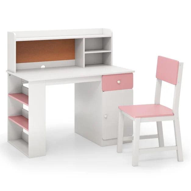 Desk and Chair Set for Kids with Hutch and 3-Layer Organizer Shelf