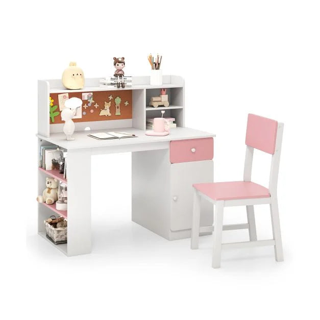 Desk and Chair Set for Kids with Hutch and 3-Layer Organizer Shelf