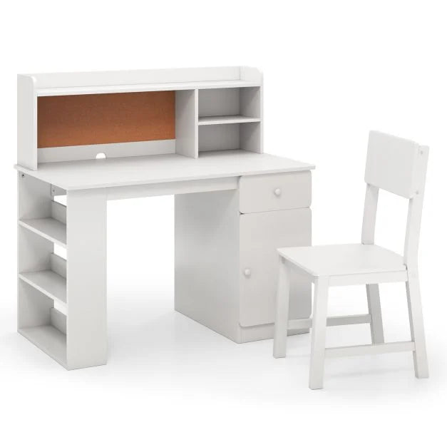 Desk and Chair Set for Kids with Hutch and 3-Layer Organizer Shelf