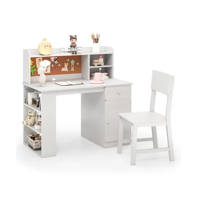 Desk and Chair Set for Kids with Hutch and 3-Layer Organizer Shelf