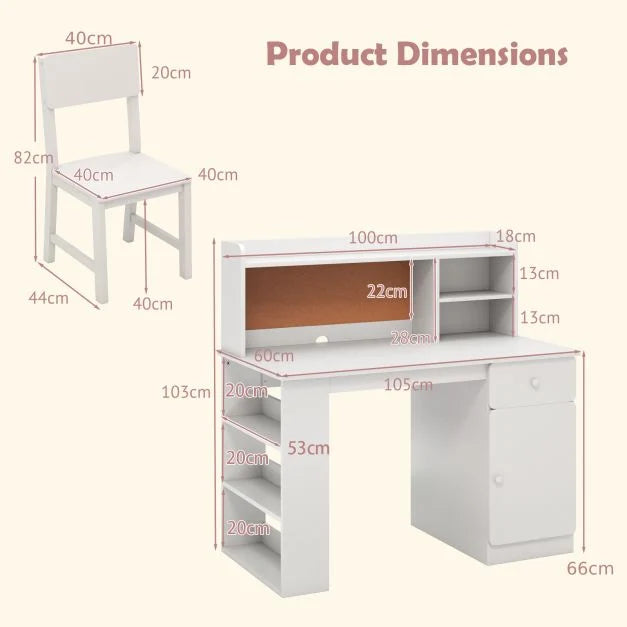 Desk and Chair Set for Kids with Hutch and 3-Layer Organizer Shelf