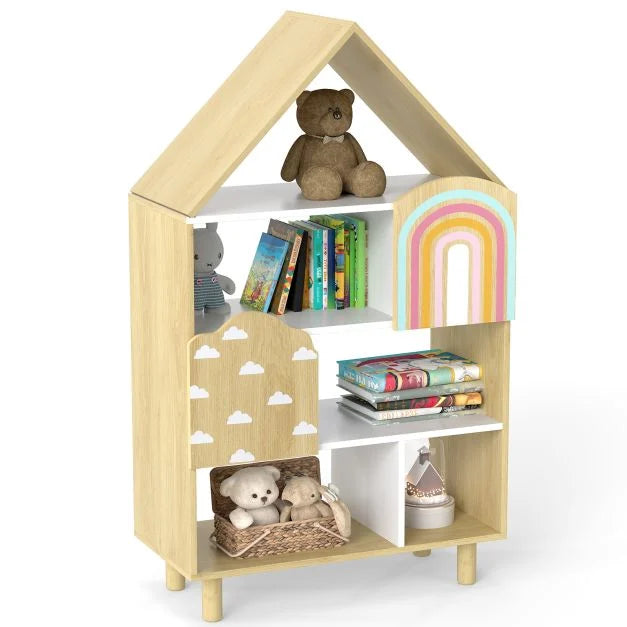 Kids Dollhouse Bookshelf with 2 Doors for Bedroom or Playroom