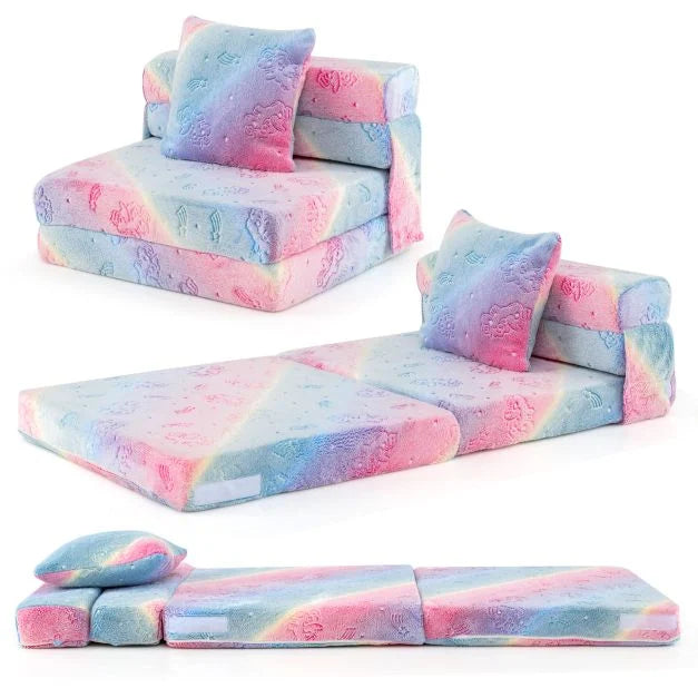 Kids Floor Mattress Sofa Bed with Glow in the Dark and Throw Pillow