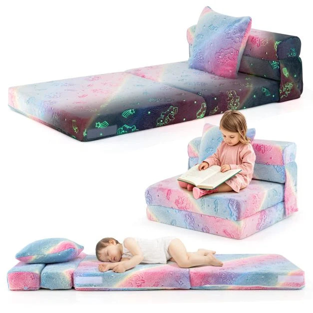 Kids Floor Mattress Sofa Bed with Glow in the Dark and Throw Pillow