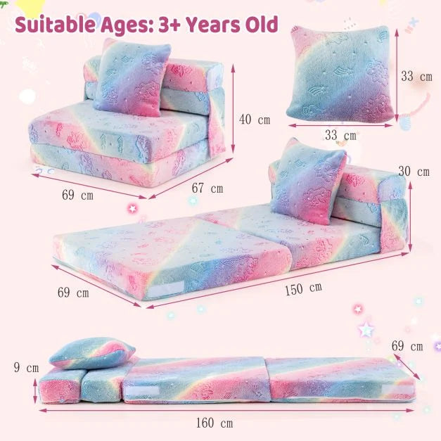 Kids Floor Mattress Sofa Bed with Glow in the Dark and Throw Pillow