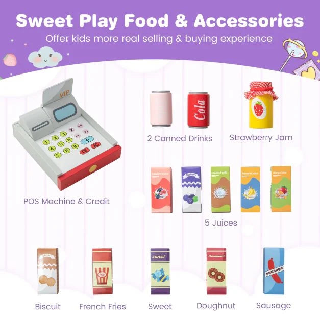 Kids Grocery Store Playset with Cash Register and Chalkboard – Pretend Market Toy