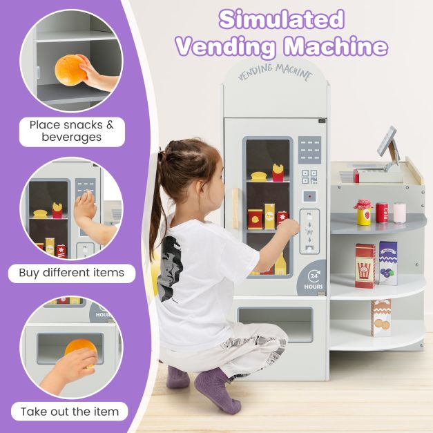 Kids Grocery Store Playset with Cash Register and Chalkboard – Pretend Market Toy