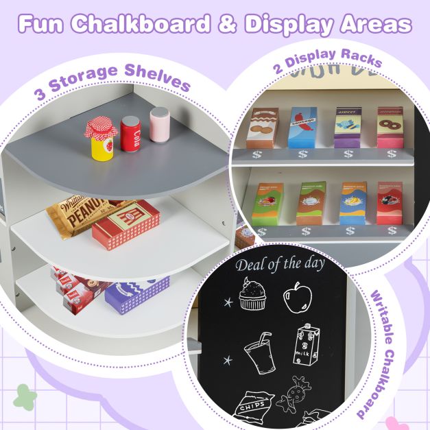 Kids Grocery Store Playset with Cash Register and Chalkboard – Pretend Market Toy