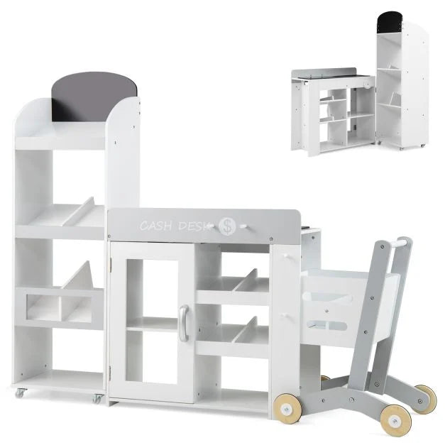 Kids Grocery Store Playset with Shopping Cart & Movable Checkout Belt