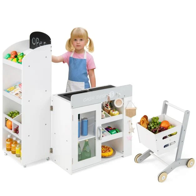 Kids Grocery Store Playset with Shopping Cart & Movable Checkout Belt