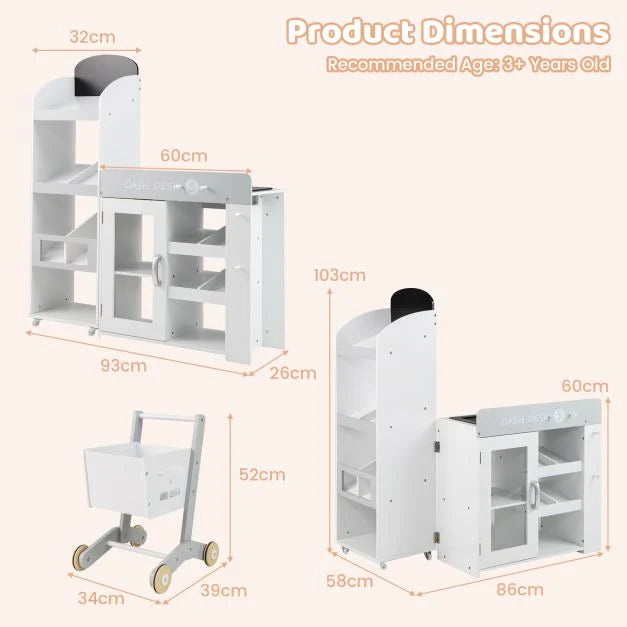 Kids Grocery Store Playset with Shopping Cart & Movable Checkout Belt