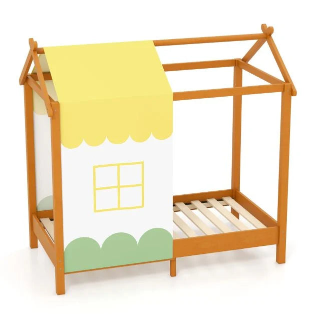 House-Shaped Kids Bed with Roof and Removable Canopy