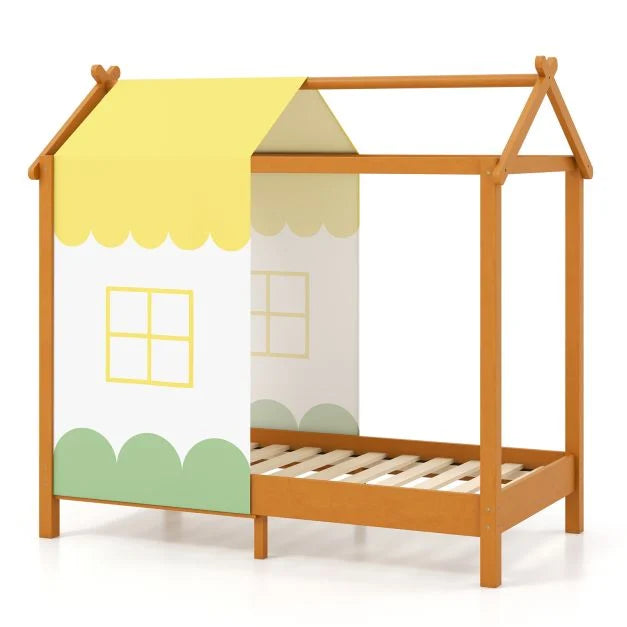 House-Shaped Kids Bed with Roof and Removable Canopy