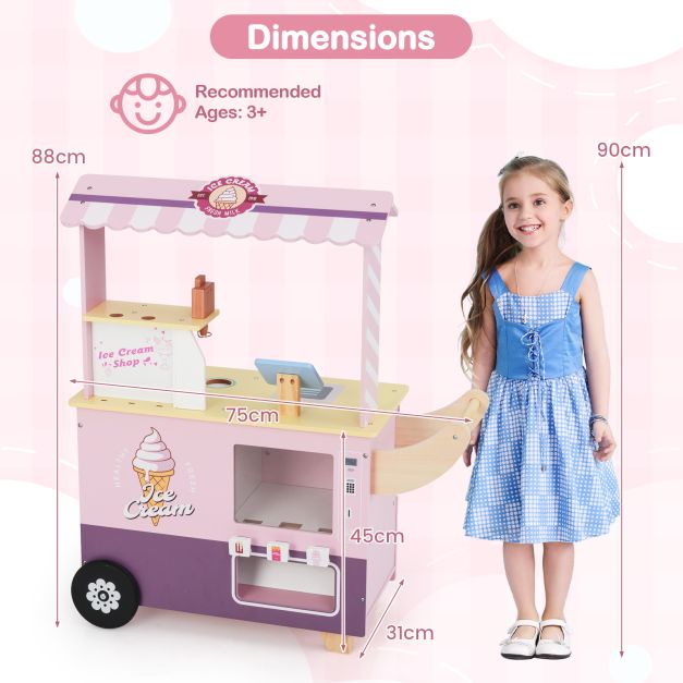 Wooden Kids Ice Cream Cart Truck Playset for Toddlers