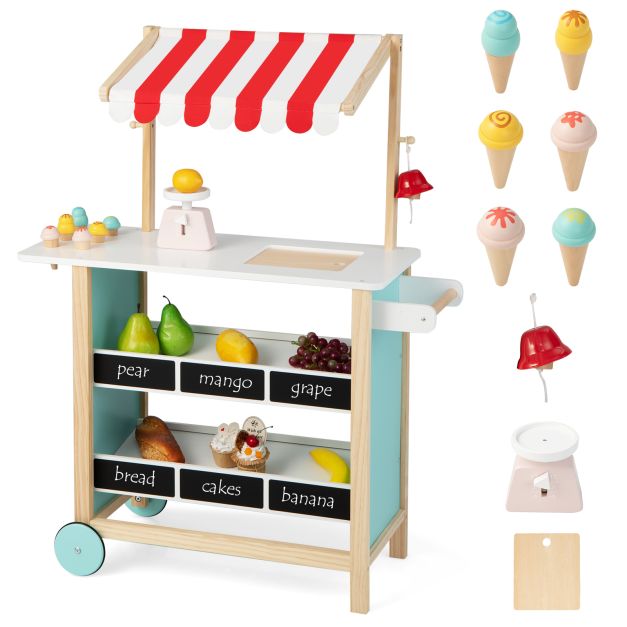 Children’s Wooden Grocery Store Toy with Chalkboard & Accessories