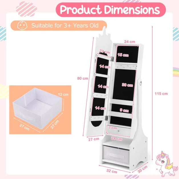 Kids Jewelry Armoire with Tilt-Angle Mirror & Storage Cabinet