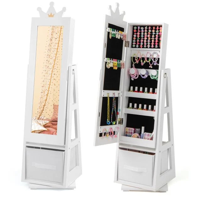 Kids Jewelry Cabinet – Standing Organizer with Full-Length Mirror