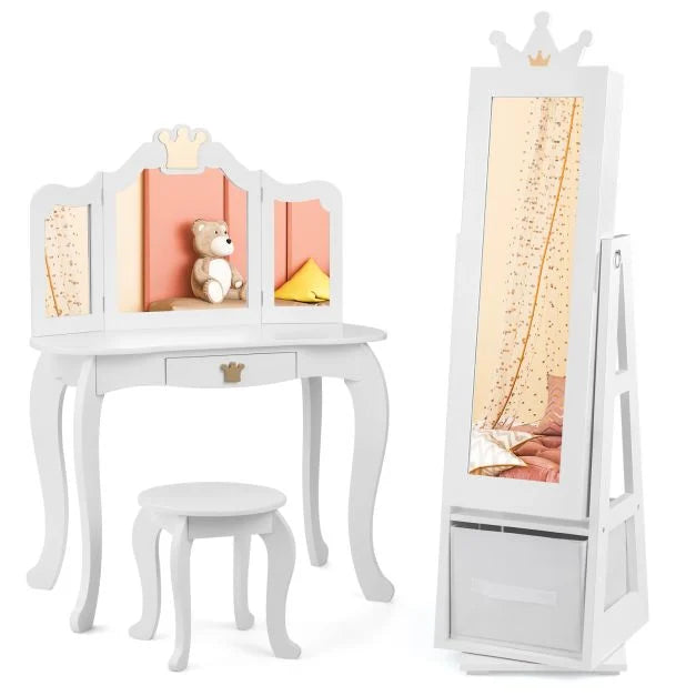 Kids Jewelry Cabinet – Standing Organizer with Full-Length Mirror