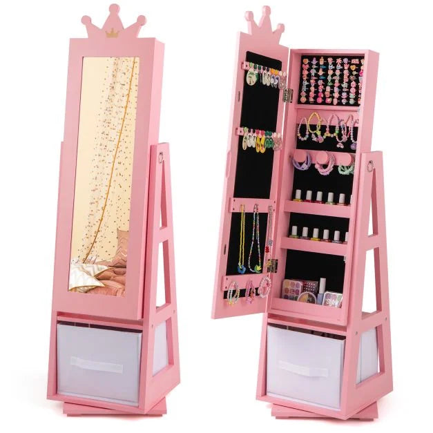 Kids Jewelry Cabinet – Standing Organizer with Full-Length Mirror