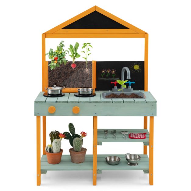 Children’s Mud Kitchen Playset with Outdoor Plant Learning Feature