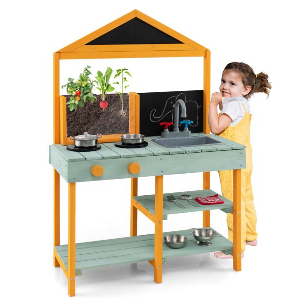 Children’s Mud Kitchen Playset with Outdoor Plant Learning Feature