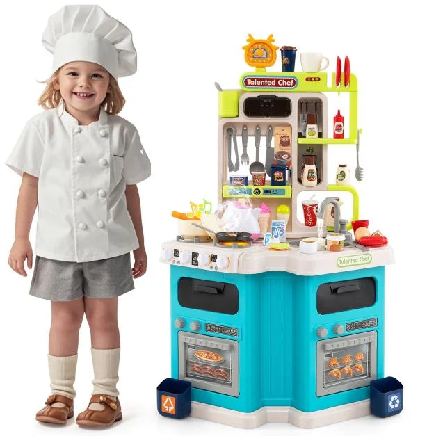 Kids Kitchen Corner Playset with Light, Sound & Cooking Accessories