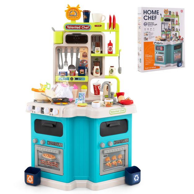 Kids Kitchen Corner Playset with Light, Sound & Cooking Accessories