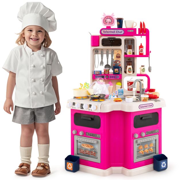 Kids Kitchen Corner Playset with Light, Sound & Cooking Accessories