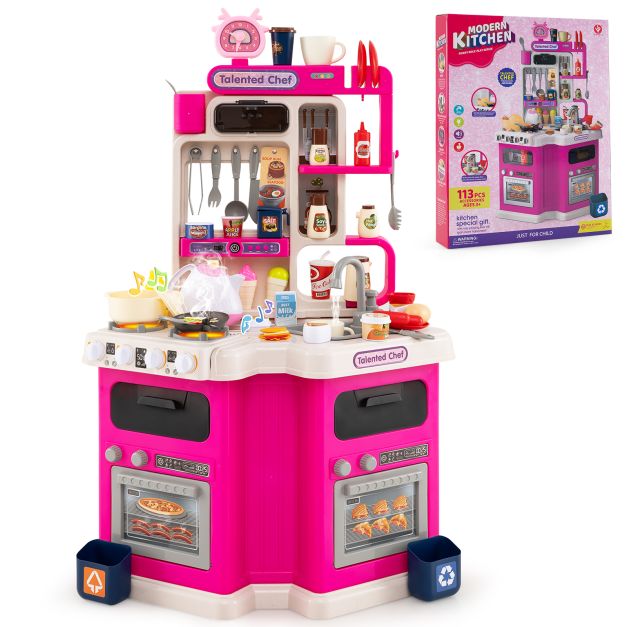 Kids Kitchen Corner Playset with Light, Sound & Cooking Accessories