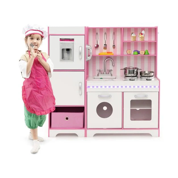 Adjustable LED Kids Kitchen Playset with Refrigerator Toy for Role Play