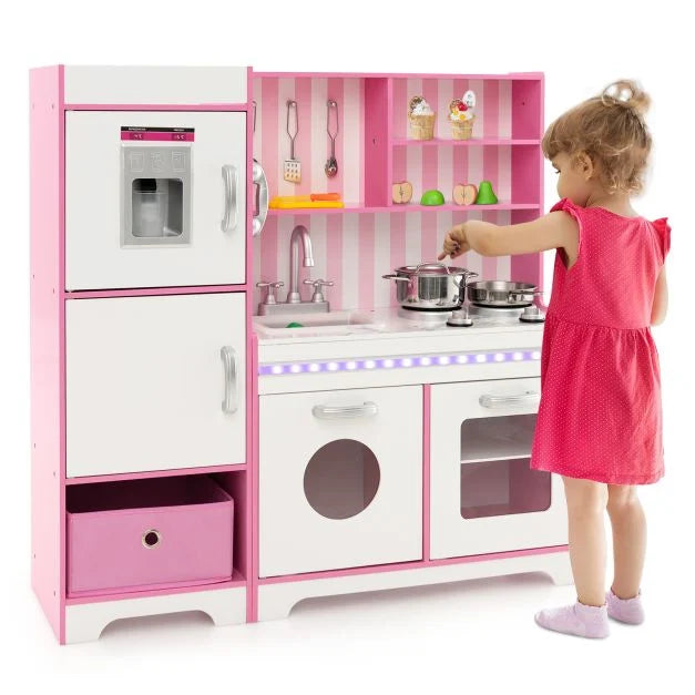 Adjustable LED Kids Kitchen Playset with Refrigerator Toy for Role Play