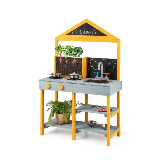 Children’s Mud Kitchen Playset with Outdoor Plant Learning Feature