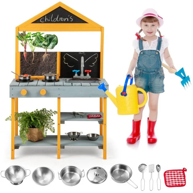 Children’s Mud Kitchen Playset with Outdoor Plant Learning Feature