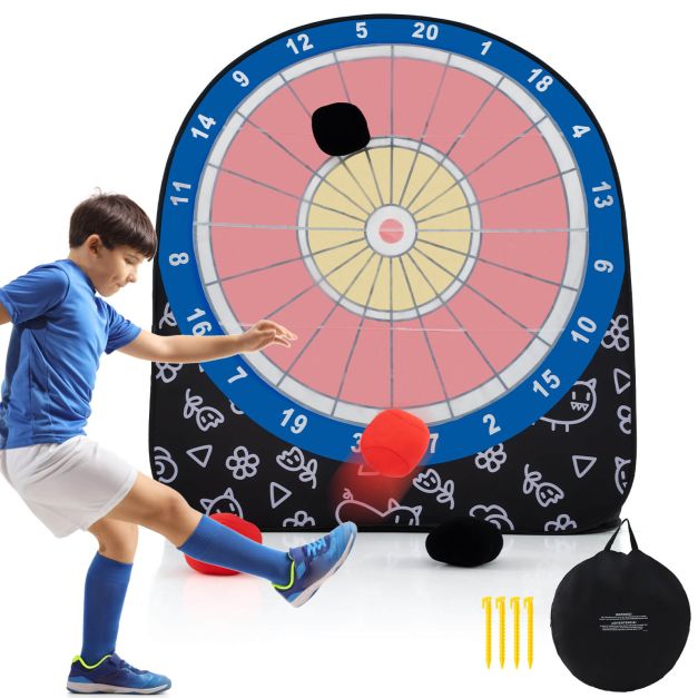 Large Kids Dartboard with 4 Kick Balls, Foldable and Easy to Carry