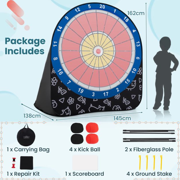 Large Kids Dartboard with 4 Kick Balls, Foldable and Easy to Carry
